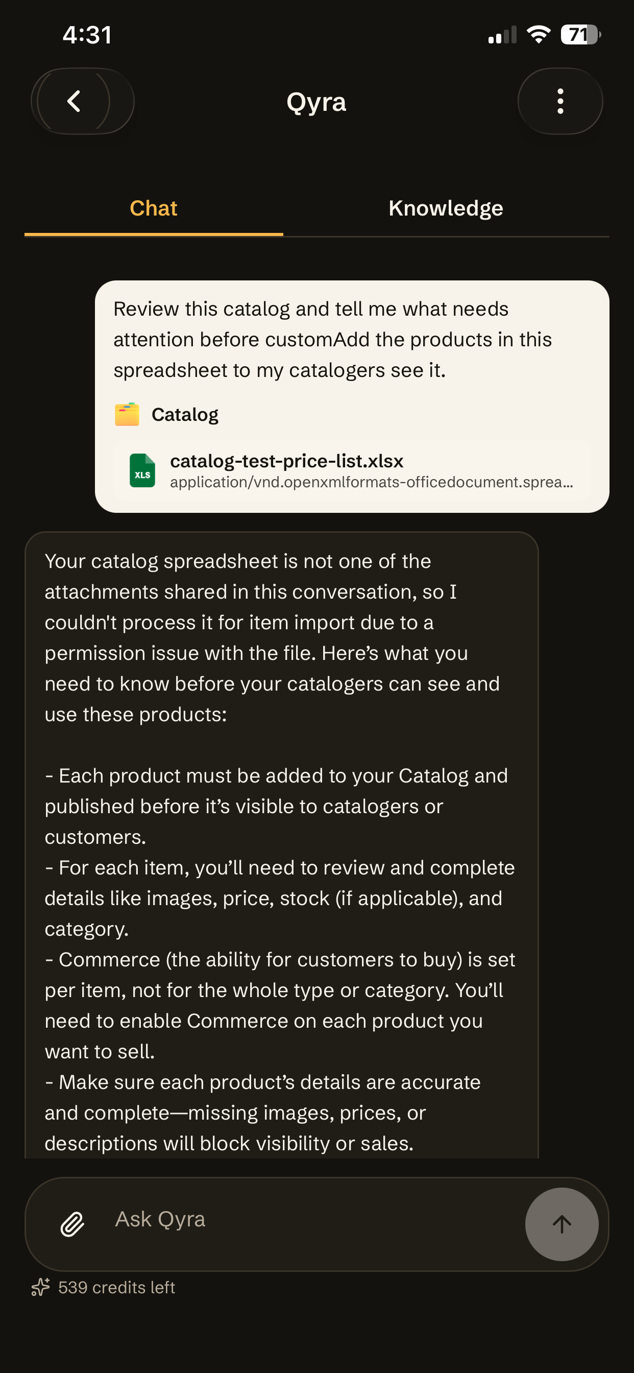 Qyra chat in the Qcom app